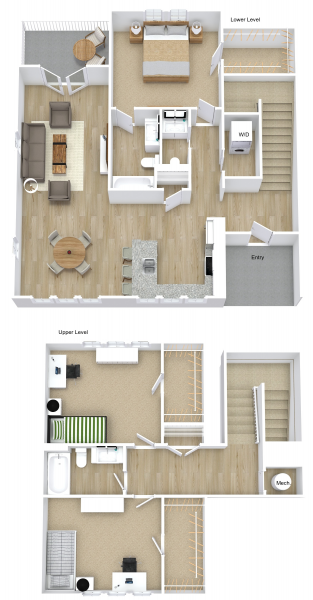 Floor plan for 3 beds, 2.5 baths, 1755 sqft